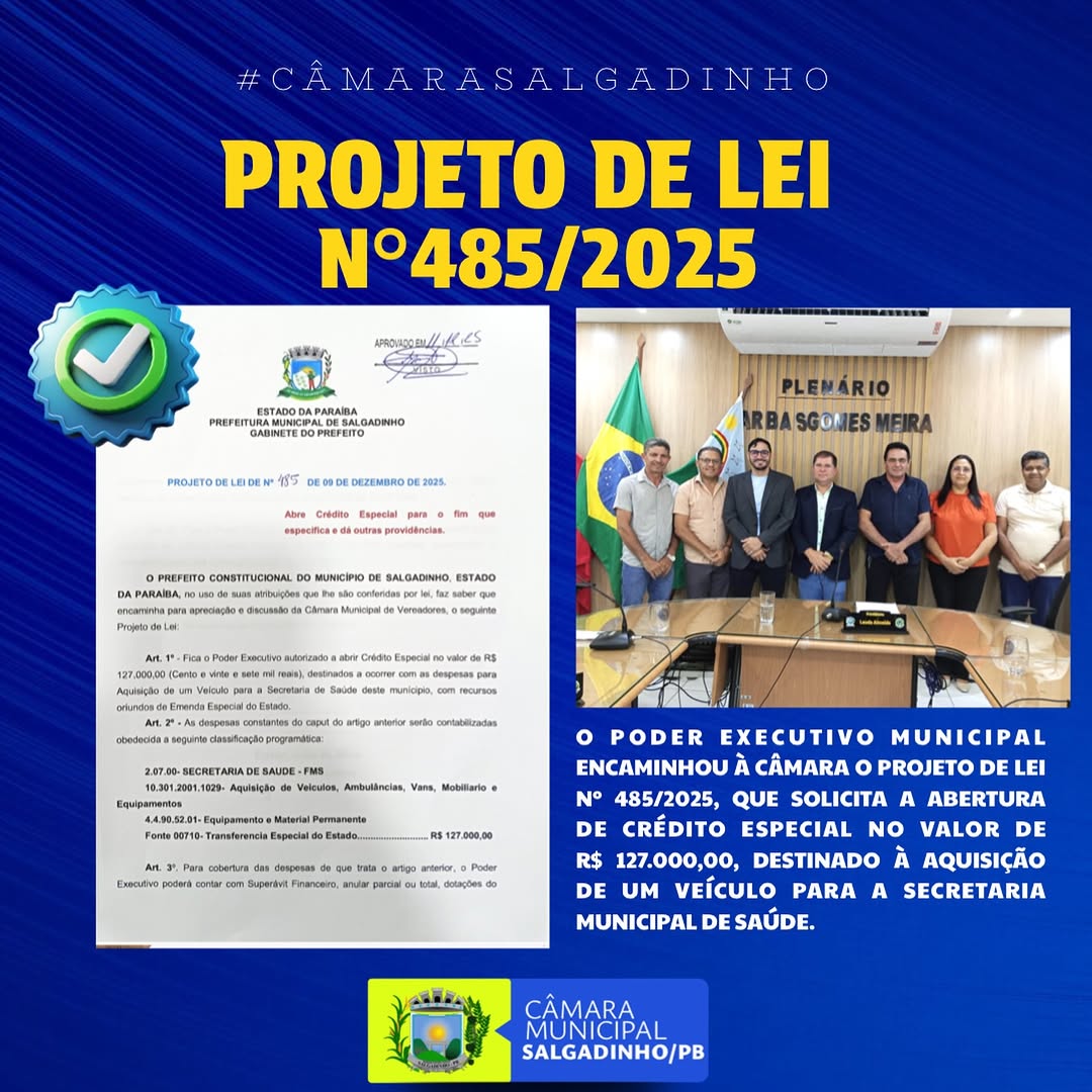 Câmara de Salgadinho aprova verba para novo veículo da Saúde