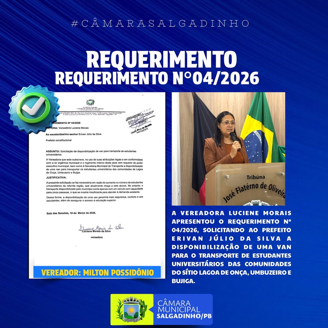 Luciene Morais solicita van para universitários de três comunidades