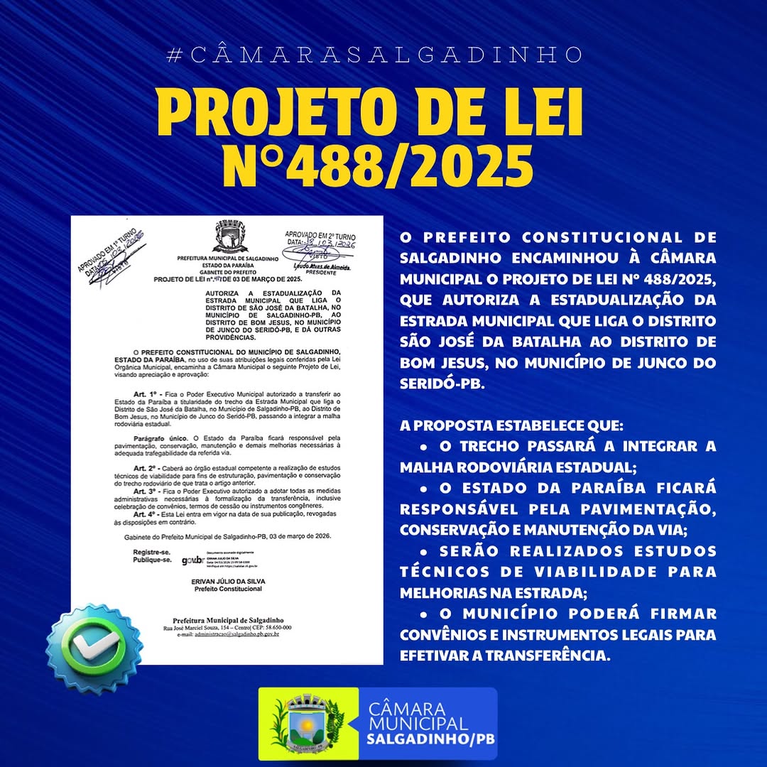 Prefeito de Salgadinho propõe estadualização de via em Junco do Seridó