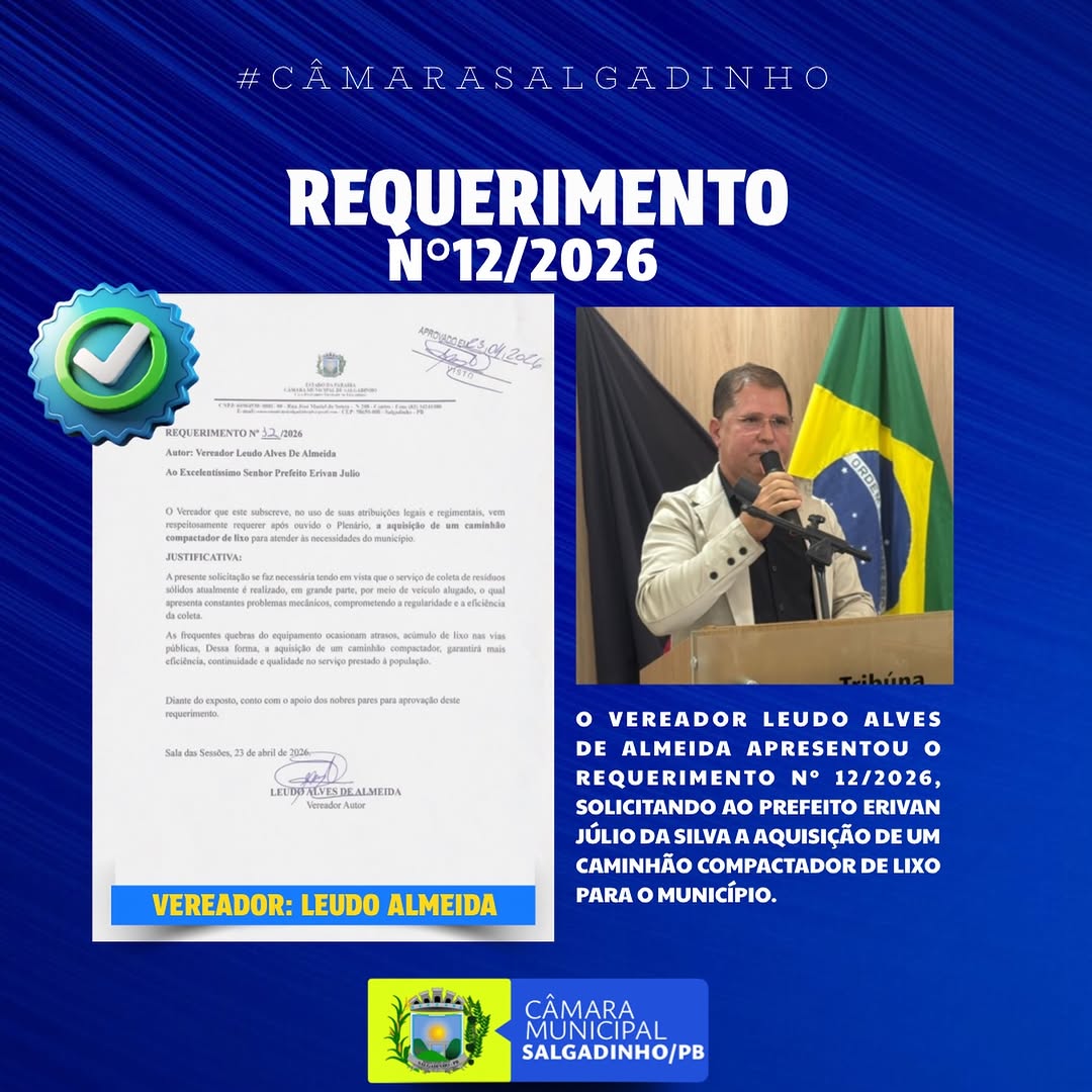 Vereador Leudo Alves requer caminhão de lixo para otimizar coleta