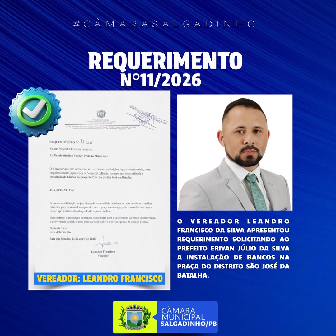 Vereador propõe bancos para Praça do Distrito São José da Batalha