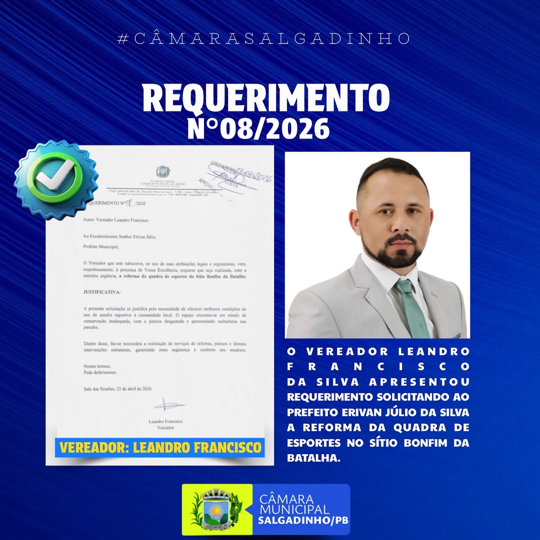 Vereador solicita reforma de quadra esportiva para Bonfim da Batalha