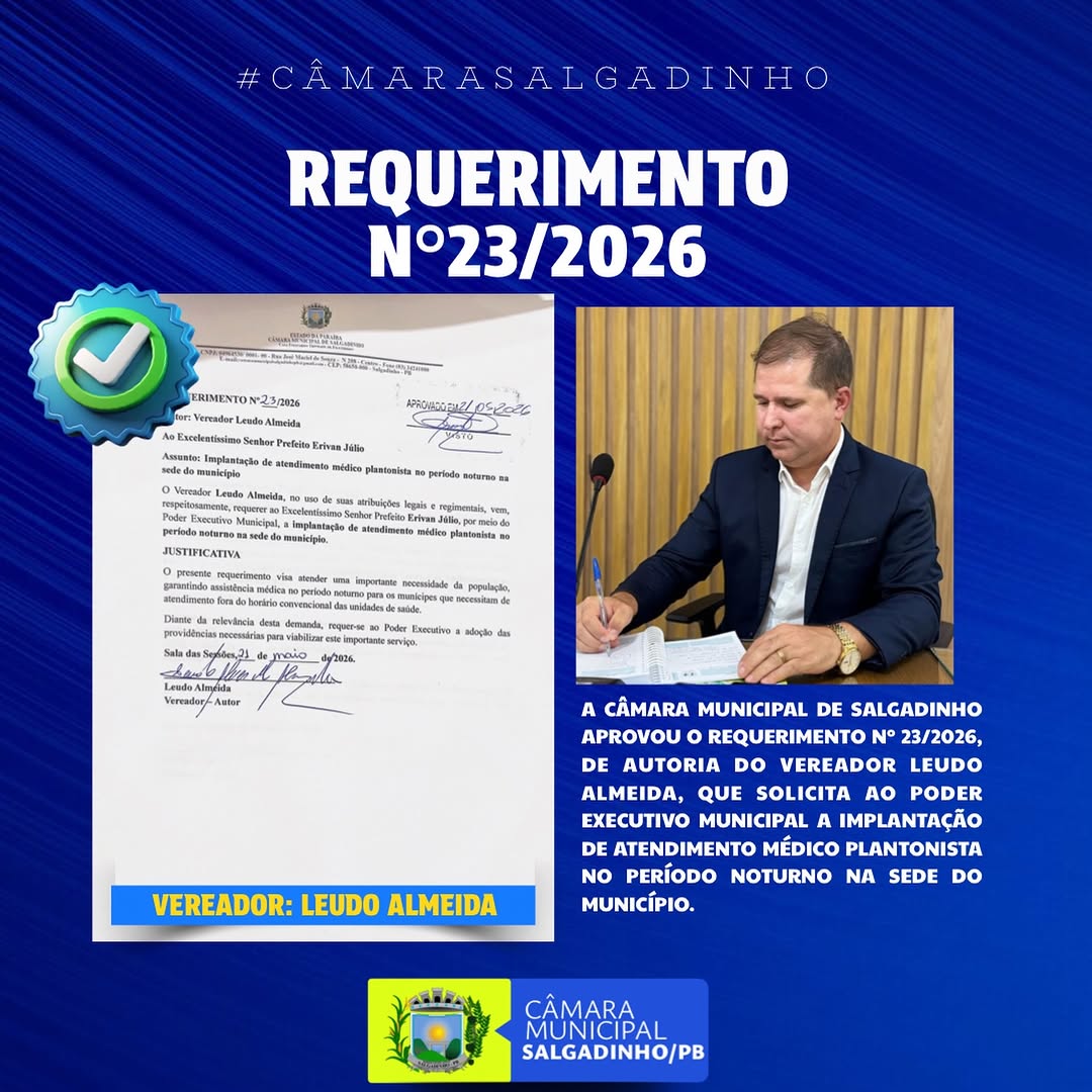 Câmara de Salgadinho aprova requerimento para plantão médico noturno