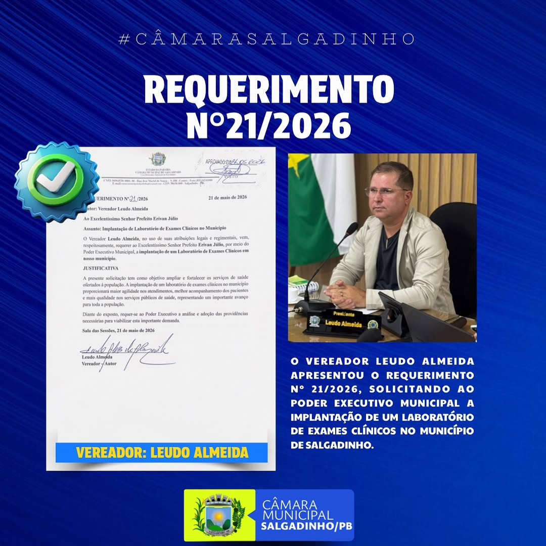 Saúde em Salgadinho: Vereador Leudo Almeida propõe laboratório municipal